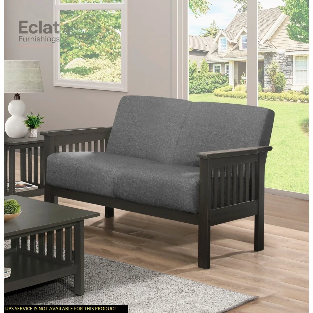 

Classic Living Room 1pc Loveseat Gray Cushion Seat and Back Solid Rubberwood Furniture Transitional Style, living room furniture