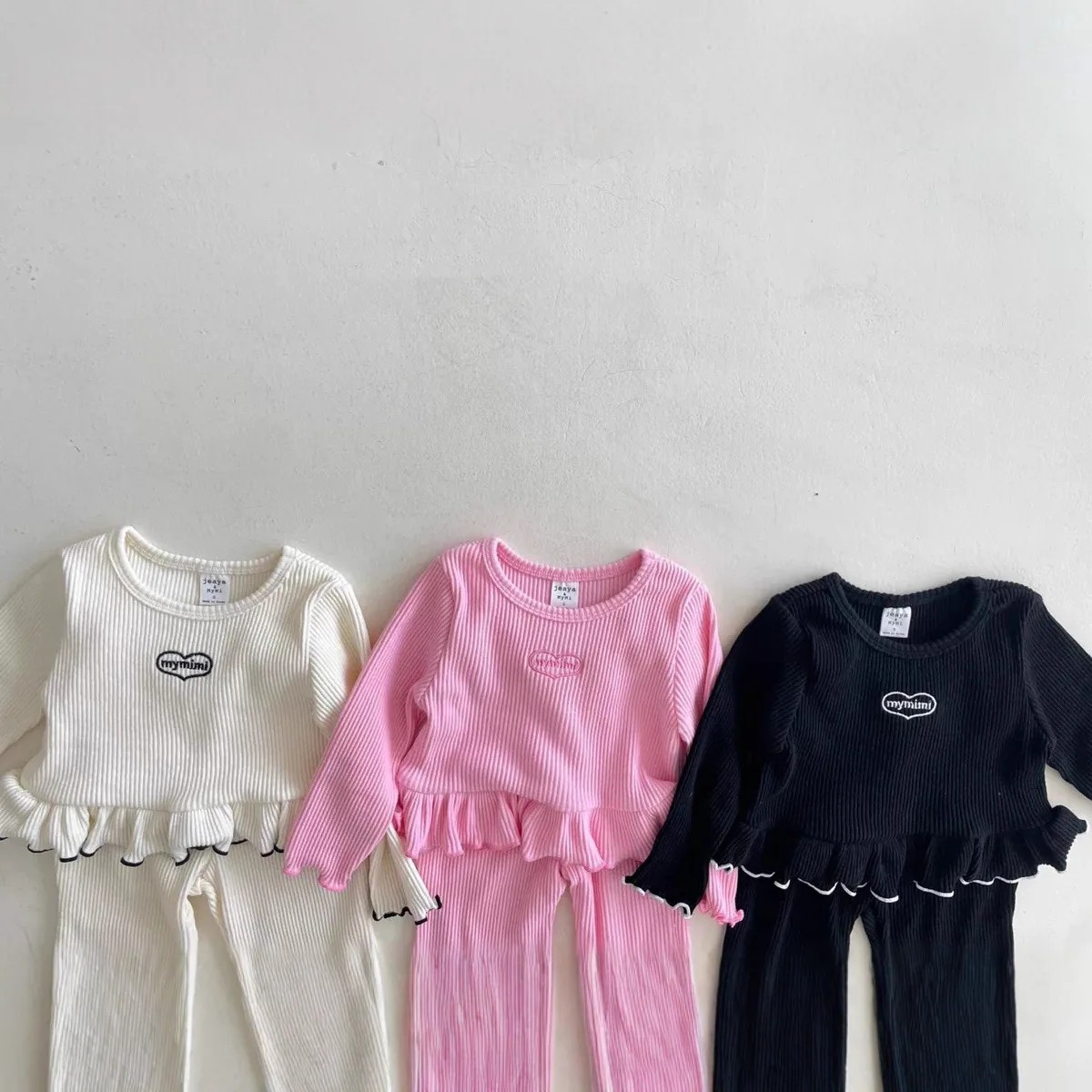 Korean Version Ins Fungus Edge Wrapped Round Neck Set Solid Color Fashionable Versatile Doll Set Simple Versatile Set