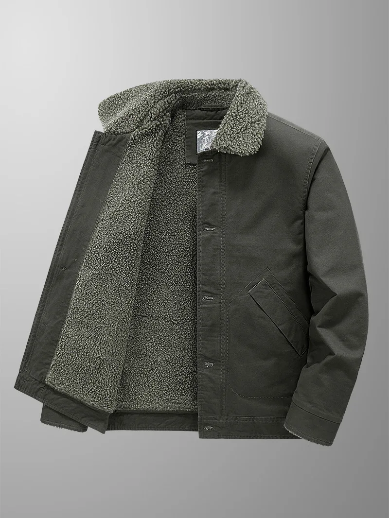 New men's winter plus fleece thickening large size fur collar military uniform pure cotton casual trend warm coat jacket