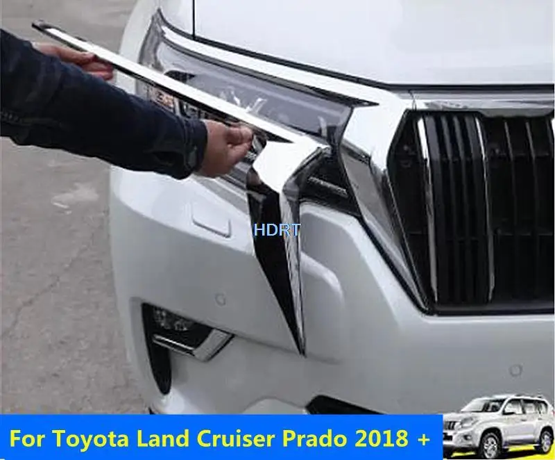 For Toyota Land Cruiser Prado 150 2018 + Car Styling ABS Chrome Front Headlight Strip Lamp Eyebrow Cover Trim Frame Accessories