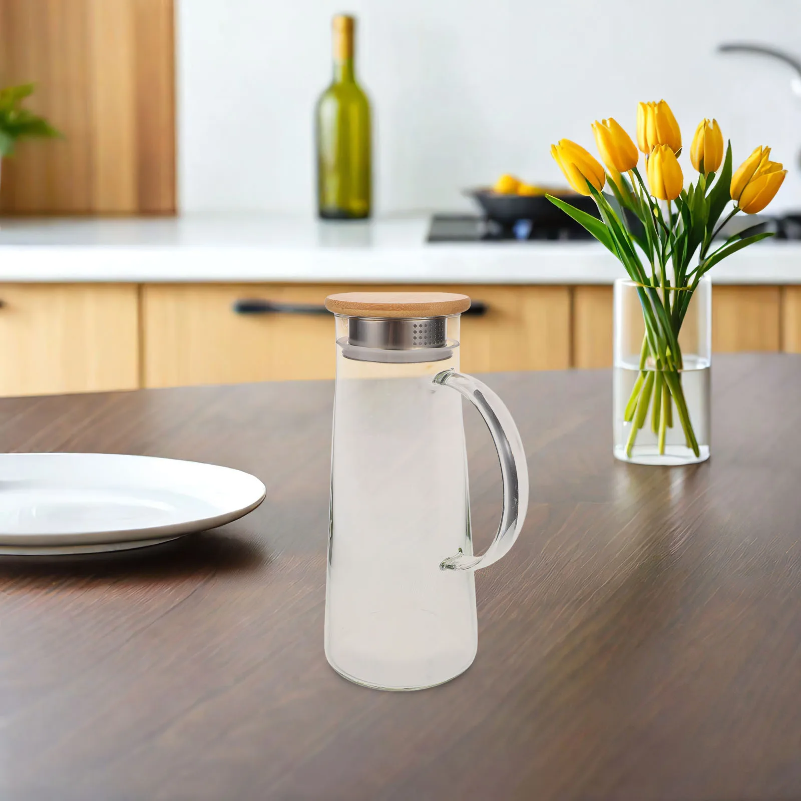 

Glass Water Pitcher Borosilicate Carafe Leak Proof Lid Large Juice Coffee Iced Tea Beverage Jug Clear Drink Dispenser