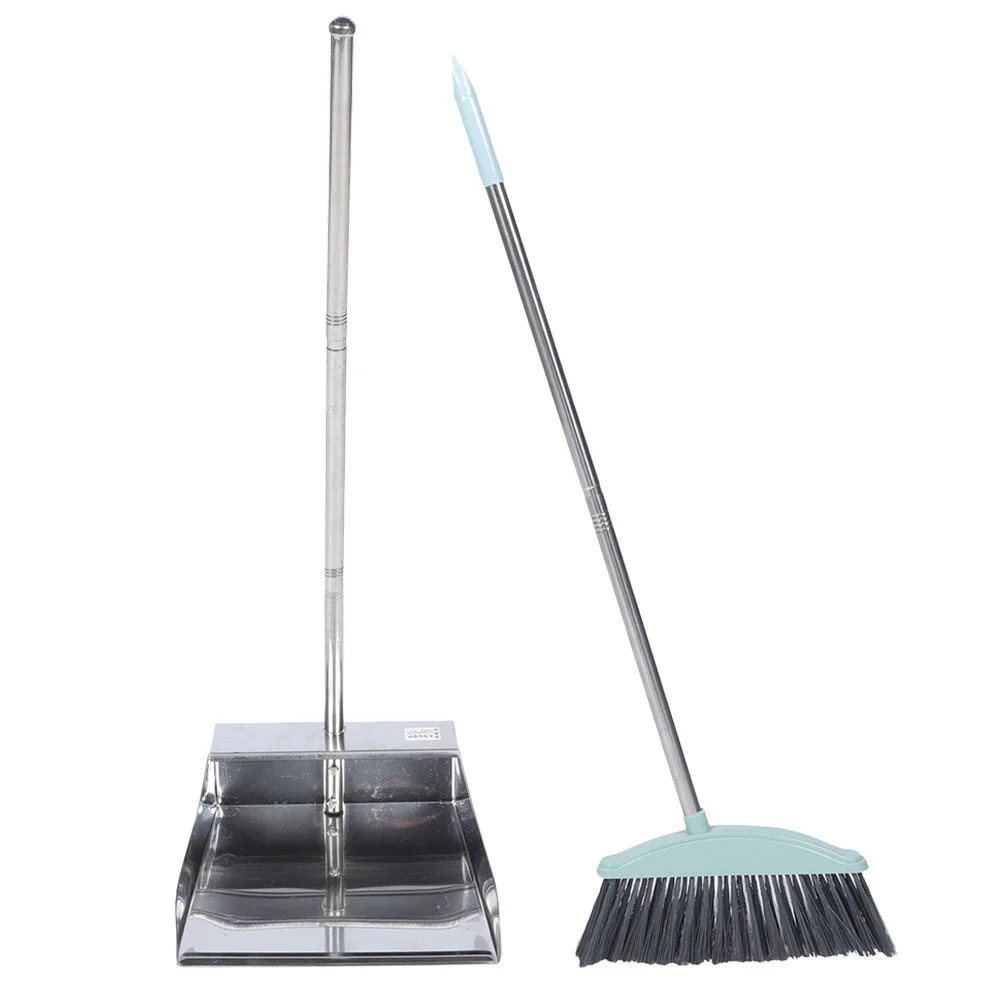 

Garbage Standing Dustpan Broom Kit Scoop Suite Metal Home with Long Handle Abs Stainless Steel Floor Sweeping Office