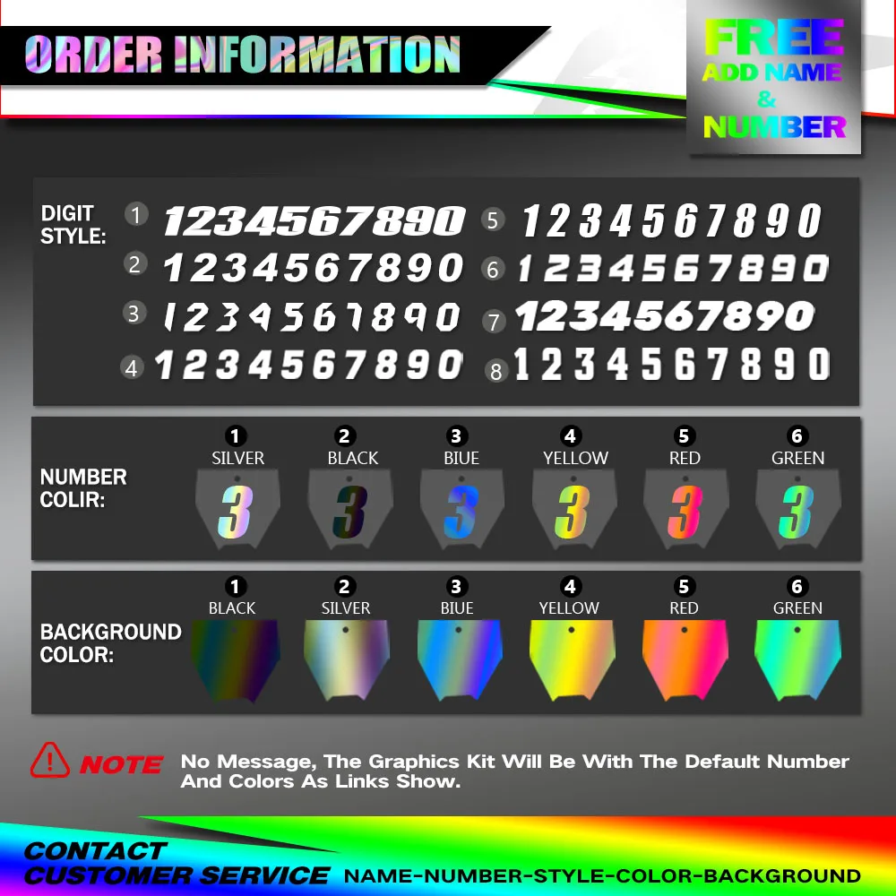 Motorcycle Holographic Backgrounds Decals Graphics Stickers Kits For Yamaha PW50 PW 50 PIT ALL YEARS Full Number Custom - view 5