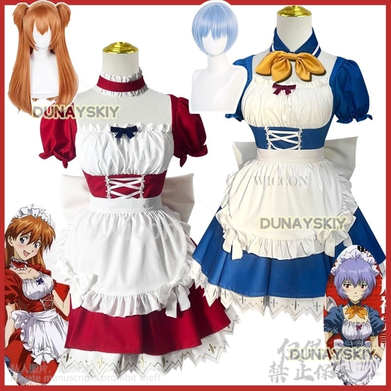 Disfraz de Anime Asuka Rei EVAA, disfraz Sexy de Lolita, vestido de sirvienta rojo y azul, pelucas Kawaii japonesas dulces para mujeres, Halloween para niñas personalizadas