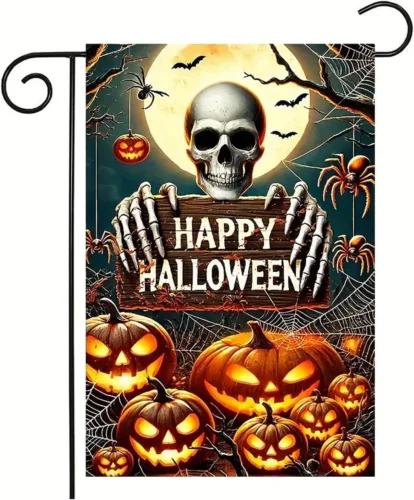 Halloween Garden Flag 12X18 Inch Double Sided Pumpkin Skeleton Garden Flag Hallo