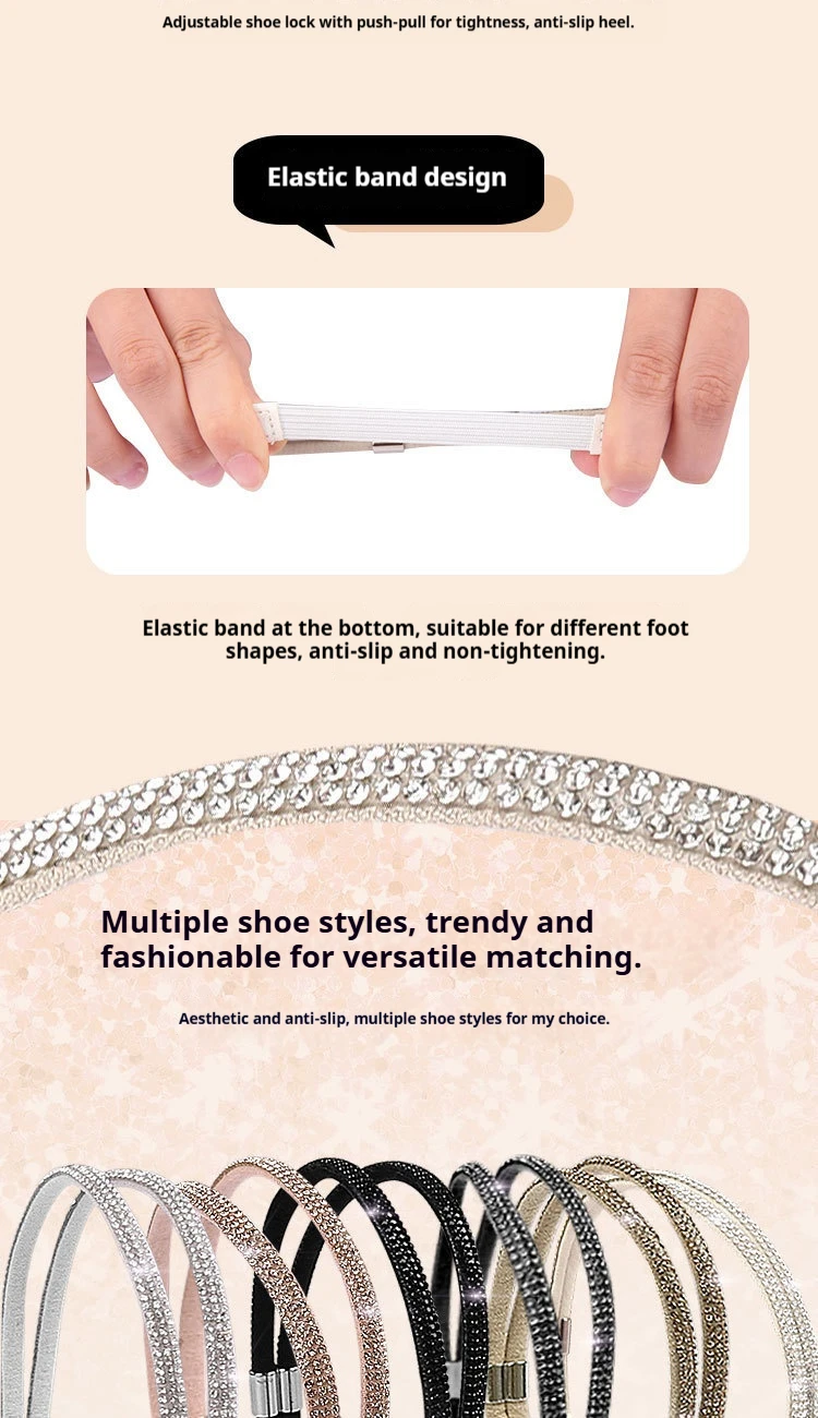 Damen-Sandalen mit hohem Absatz, festem Knöchelriemen und Schnürsenkeln, rutschfeste Absatzriemen, modische Strass-Verzierungen, elastische Schnürsenkel, Schuhaccessoires. – Detail 9