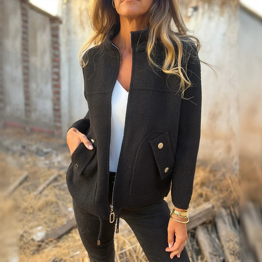 

Осенне-зимний женский повседневный шерстяной пиджак с искусственным карманом и галстуком-бабочкой, трансселлерическое новое поступление