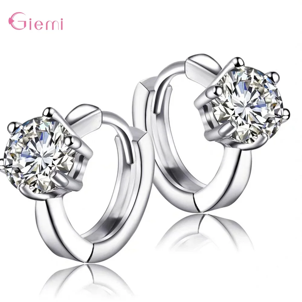 Trendy 925 Silver Charm Hoop Earring Round Cubic Zircon Metal Vintage Earrings Jewelry For Women Friend Gift