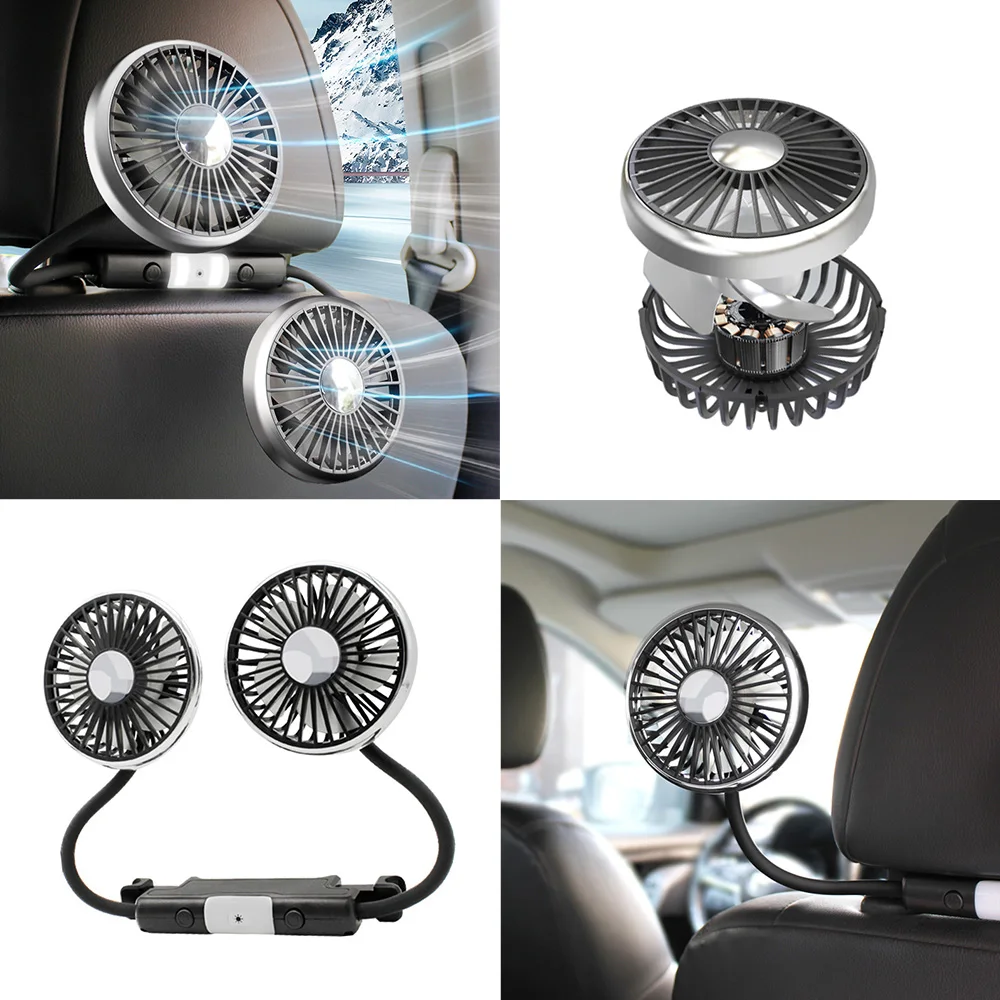 

Car Cooling Fans With Led Light Seat Backrest 360° Rotatable Adjustable Angle Electric Low Noise Car Cooler Fan SUV RV Vehicle