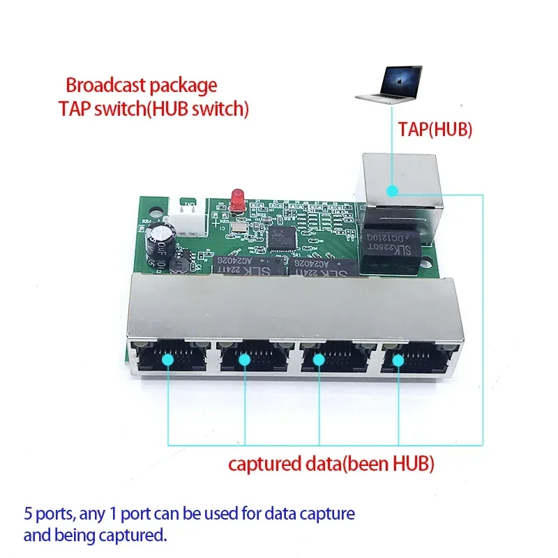 Fast switch mini 5 port ethernet TAP switch 10 / 100mbps network switch HUB pcb modul papan untuk modul integrasi sistem