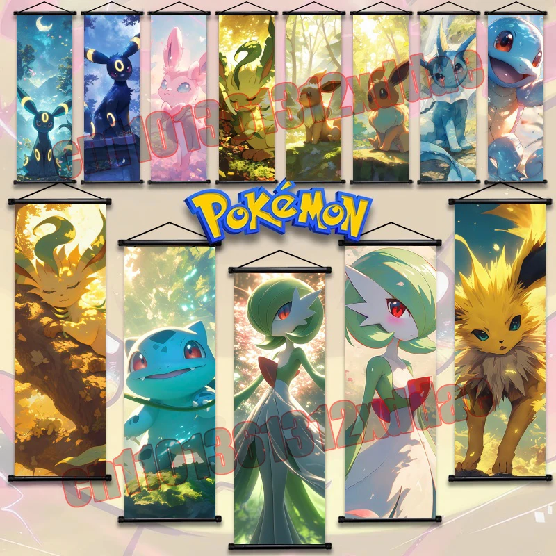

Pokemon Japanese Anime Poster Room Decoration Image Printing, Eevee, Gardenevoir, Squirtle, Scroll Painting Decorative Mural
