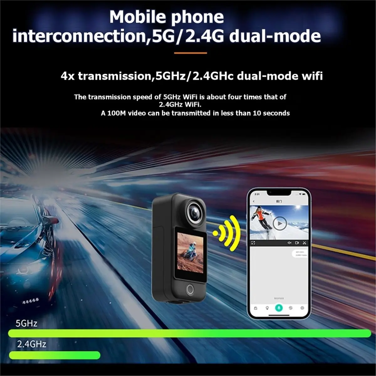 Экшн-камера Wilwill C300 Pocket 4K 30FPS с Wi-Fi 5G/2.4G и 1.3-дюймовым сенсорным экраном для видеоблогов, велоспорта и дайвинга