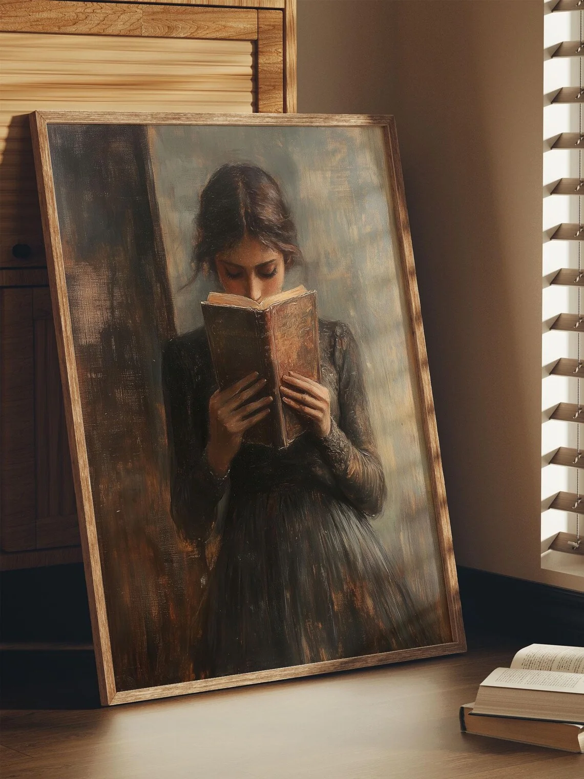 1PC frameless decorative art print,Classic Literary Portrait Wall Print Decor - Timeless Oil Painting of a Young Woman in a Dark