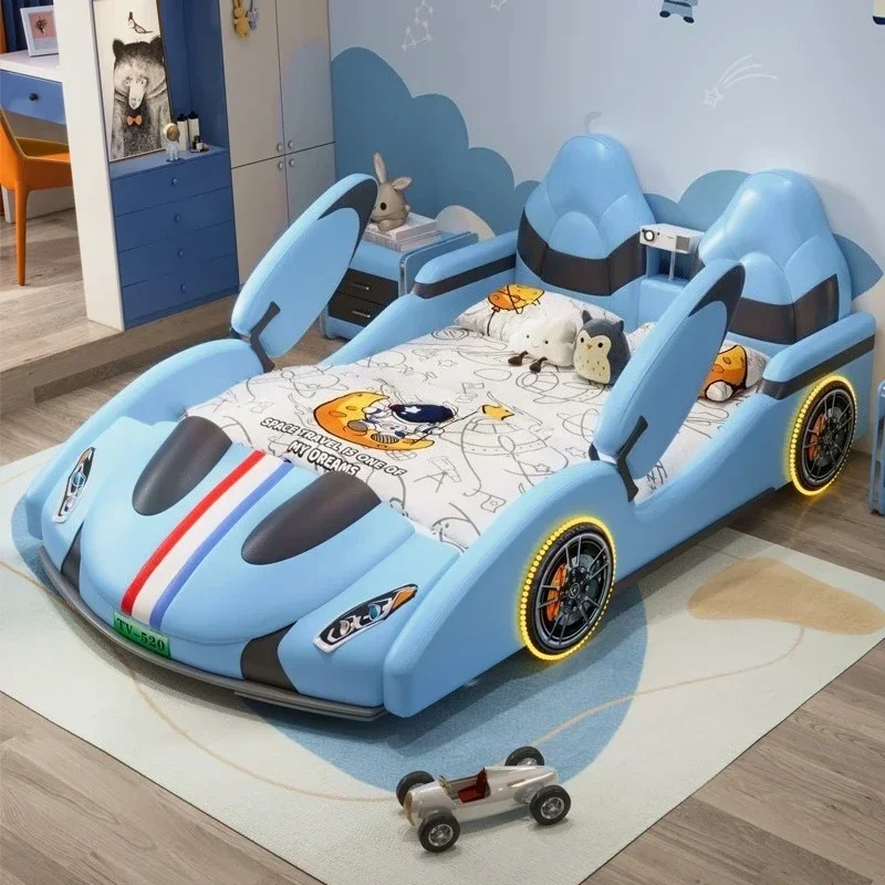 

Intelligent projector children car bed Wheel LED light Bedside storage kids bed Can open car door base frame bedroom furniture