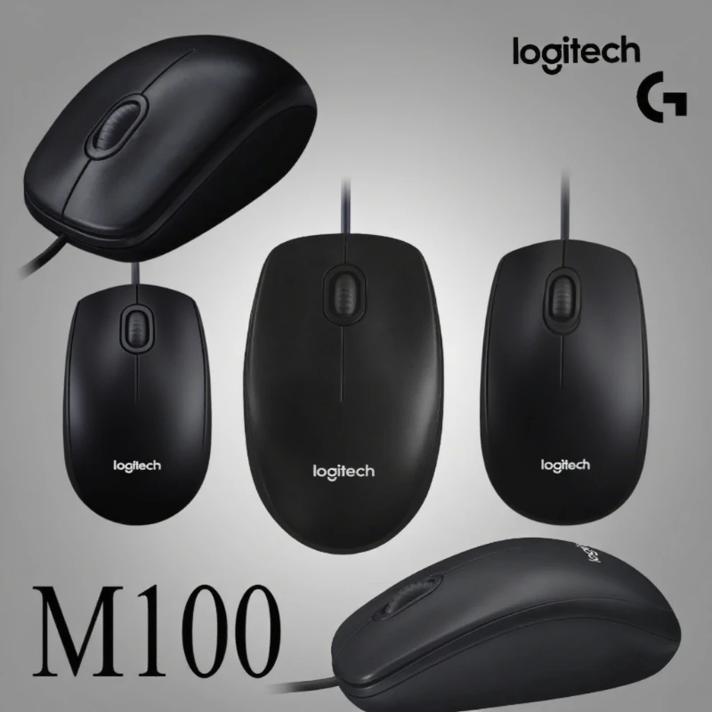 Logitech M100 عبارة عن ماوس بصري سلكي مع وصلة USB بدقة 1000 نقطة في البوصة وتصميم مريح كامل الحجم لليد اليسرى