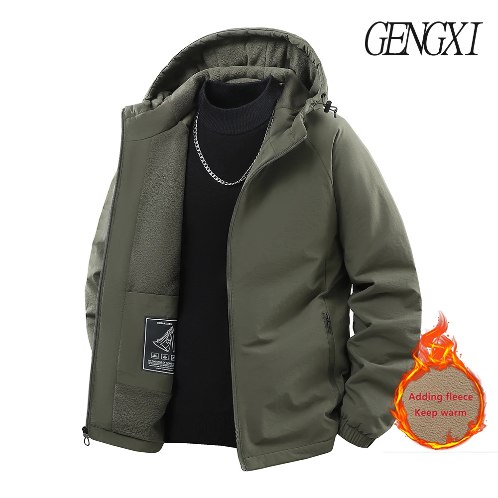 Autumn/Winter New Arrival Outdoor Sports Fleece-Lined Thickened Hooded Windbreaker Jacket Men's Windproof Warm-Weather Outerwear