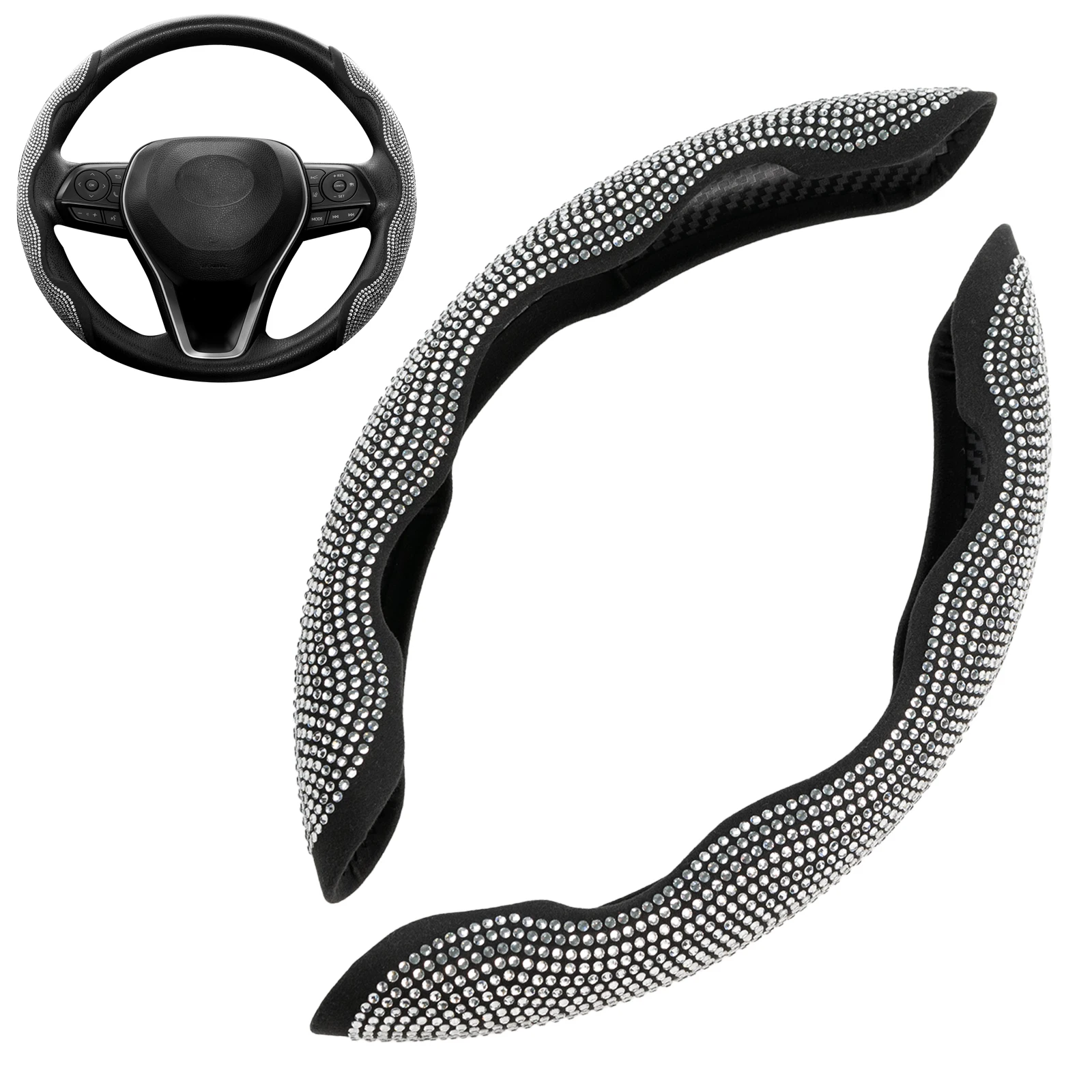 2PCS Diamond Car Steering Wheel Cover Booster Anti-slip Crystal Rhinestones Sparkling For Women Girl Car Interior Accessories