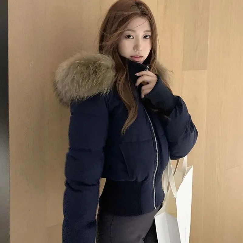 

Новинка 2026, пуховая хлопковая одежда, женская тонкая хлопковая одежда с короткой талией, куртка высокого класса с большим меховым воротником, женская одежда для хлеба