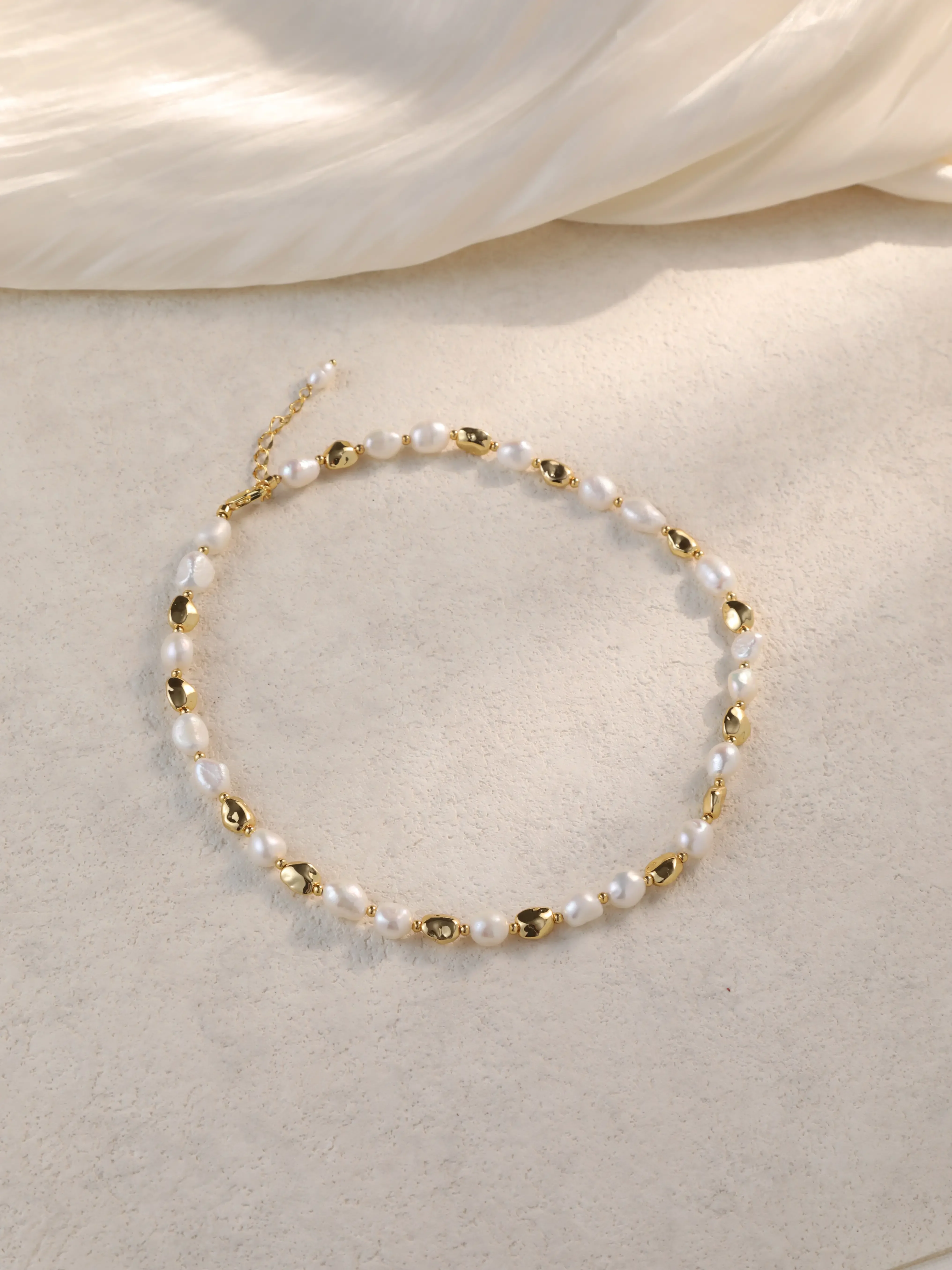 Freshwater Pearl Necklace French Minimalist 18K Gold Plated Brass Elegant Jewelry for Daily Wear Wedding Gift Women