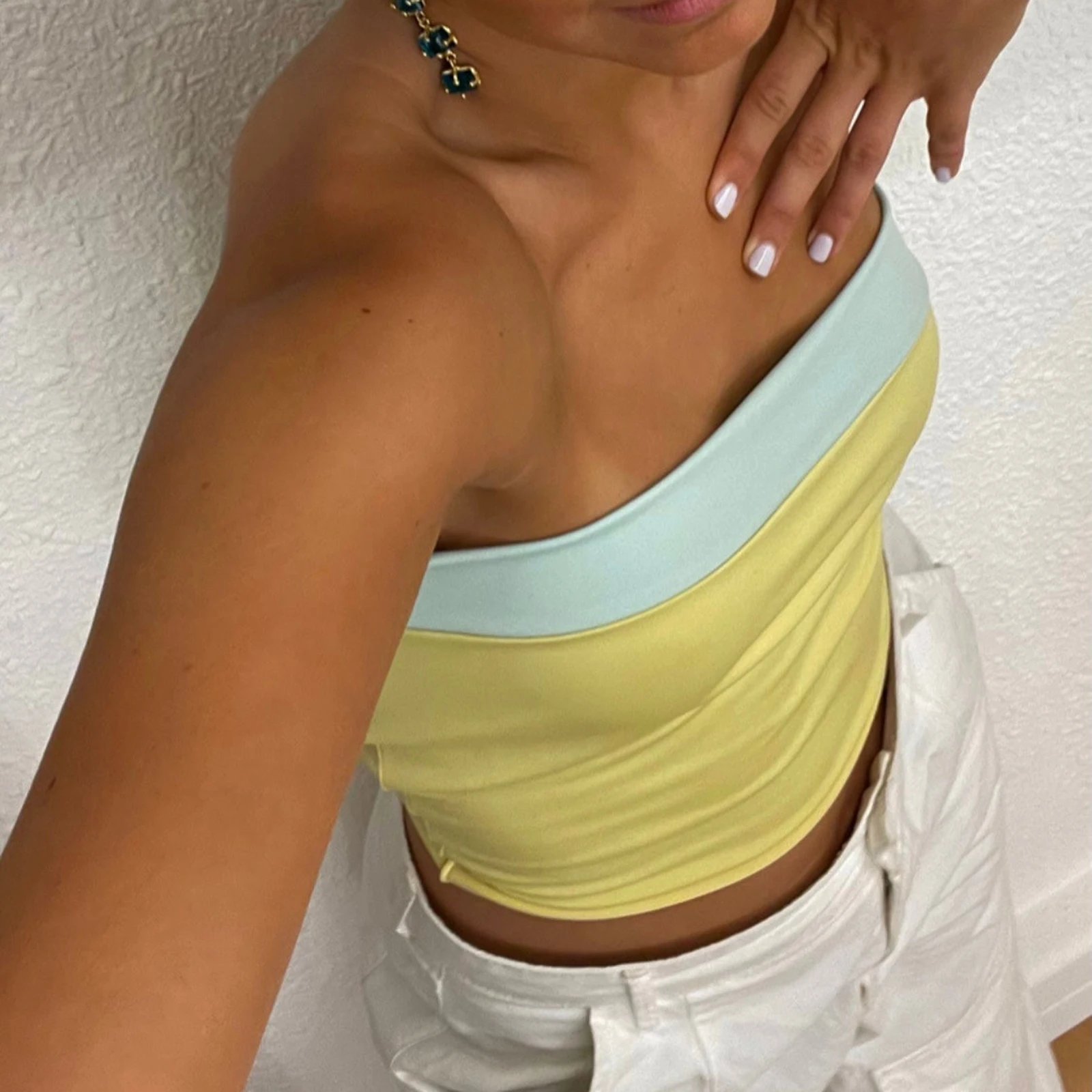 Women's Summer Tube Tops Sleeveless Strapless Contrast Color Bandeau Crop Tops Reversible Shirts Streetwear