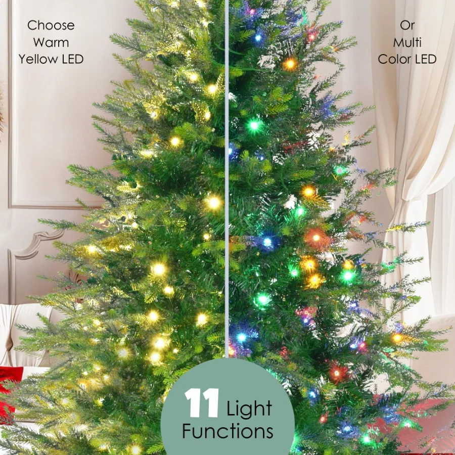 6FT PreLit Aspen Tanne Künstlicher Weihnachtsbaum mit Kranz Girlande Grasgrüner Weihnachtsbaum mit 380 mehrfarbigen LED-Leuchten 11 Lichter