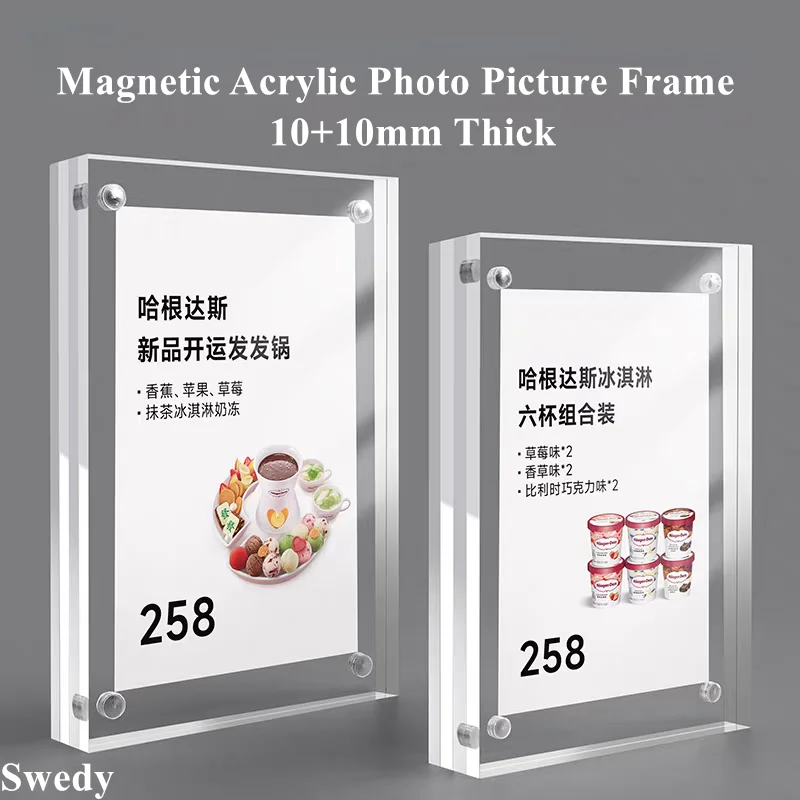 A5 148x210mm Magnetic Picture Photo Poster Frame Block Price Label Paper Card Tags Acrylic Sign Holder Display Stand
