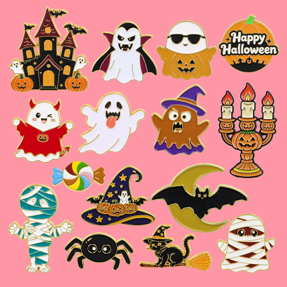 Spooky Cartoon Halloween Brooch Haunted House Metal Enamel Pins Badge on Backpack Clothing Accessories Jewelry Gift for Friend