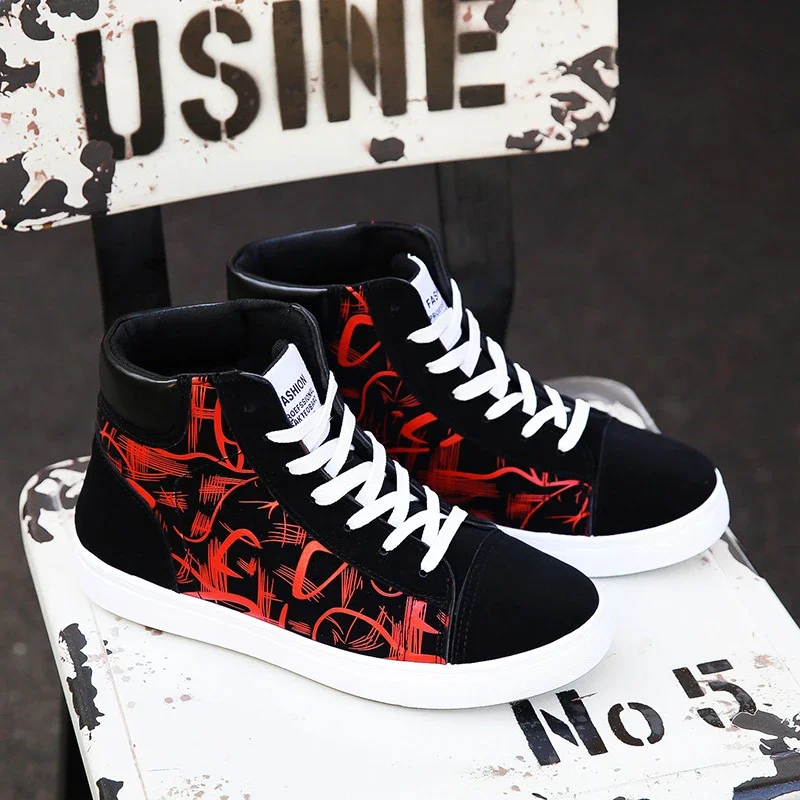 High Top Canvas Shoes for Men Fashion Breathable Cool Street Shoes Male Brand Sneakers Black Blue Red Men's Causal Shoes Tenis24