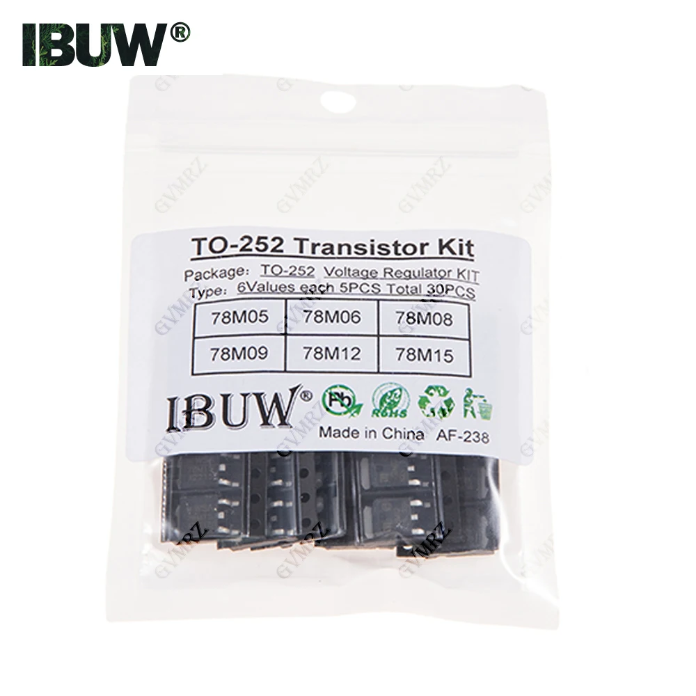 30PCS 6Values TO-252 Transistor Kit (78M05/78M06/78M08/78M09/78M12/78M15) Voltage Regulator for DIY Electronic Power Supply