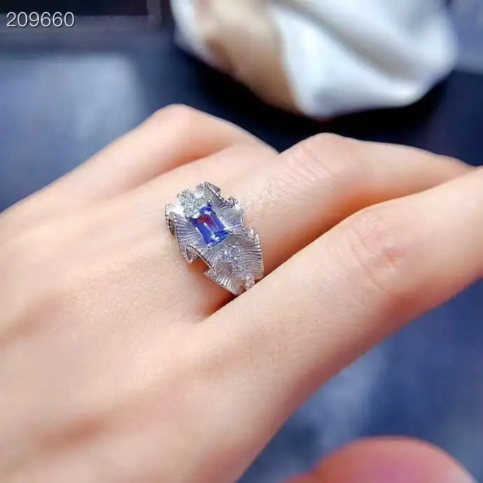 Personality Trend 100% Natural and RealTanzanite ring Free shipping 925 sterling silver Fine jewelry ring