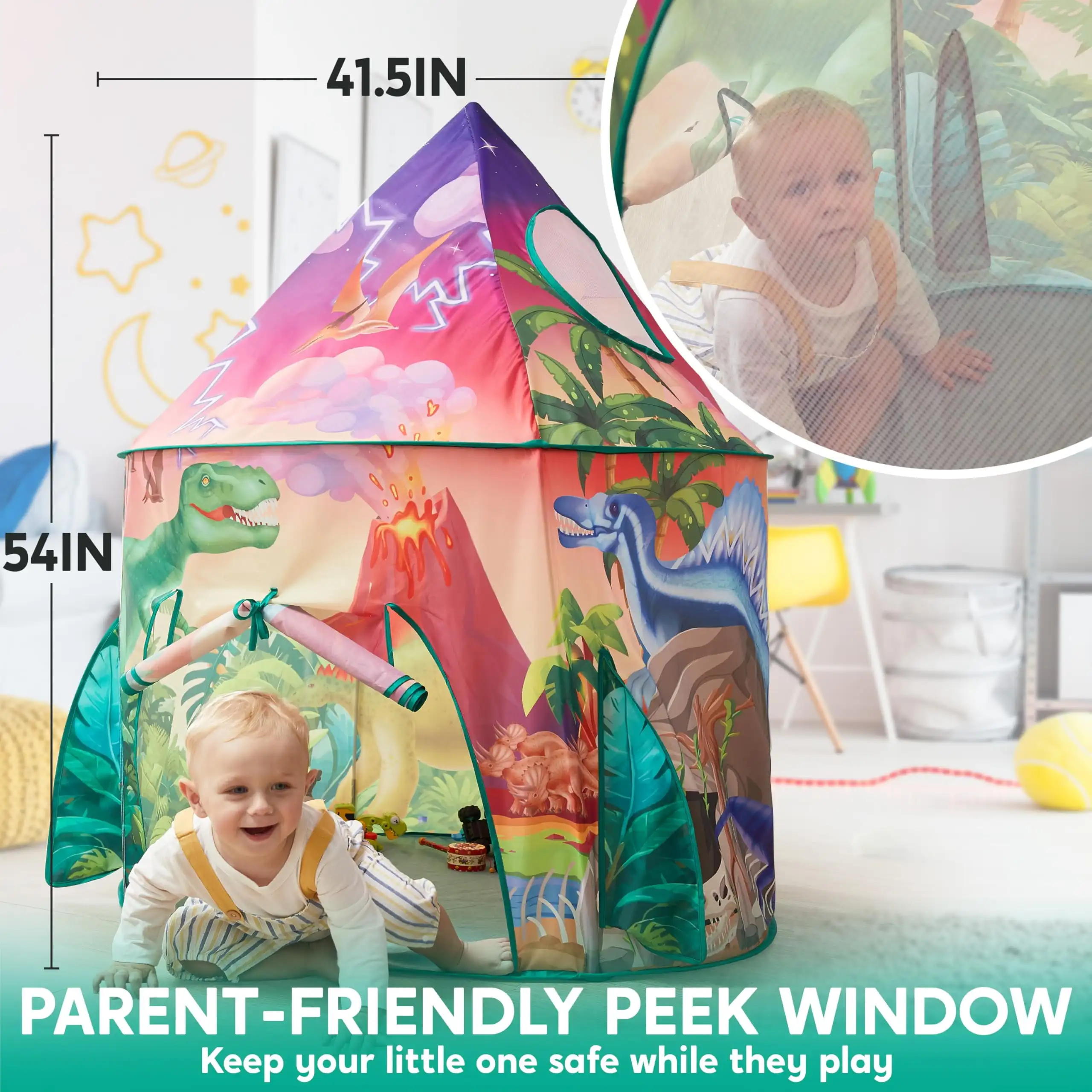 Joyfy dinosaure enfants jouer tente Pop Up Playhouse intérieur extérieur tente ensemble pour enfants en bas âge âgés de 3 5 6 8 anniversaire cadeau de noël