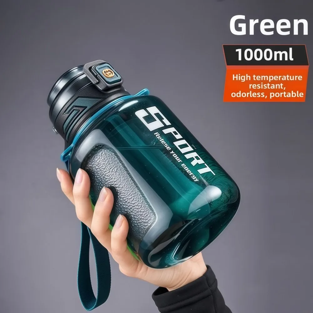 Botella de agua deportiva de 1000ml/1500ml, botellas para beber de gran capacidad a prueba de fugas, botella de agua de plástico con pajita para Fitness