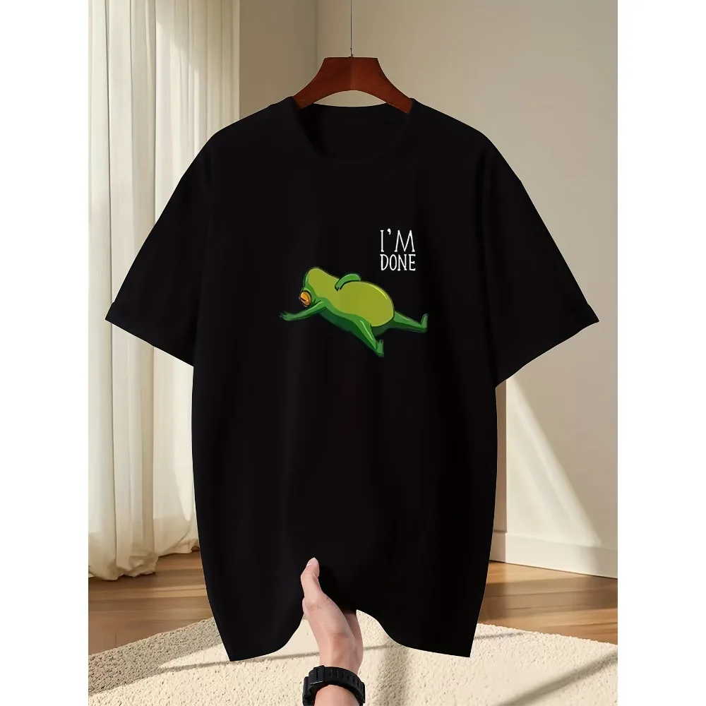 Summer New Style Lazy Frog I'm Done Graphic Streetwear Loose Men T-shirt Pure Cotton Breathable Suitable for Daily Wear