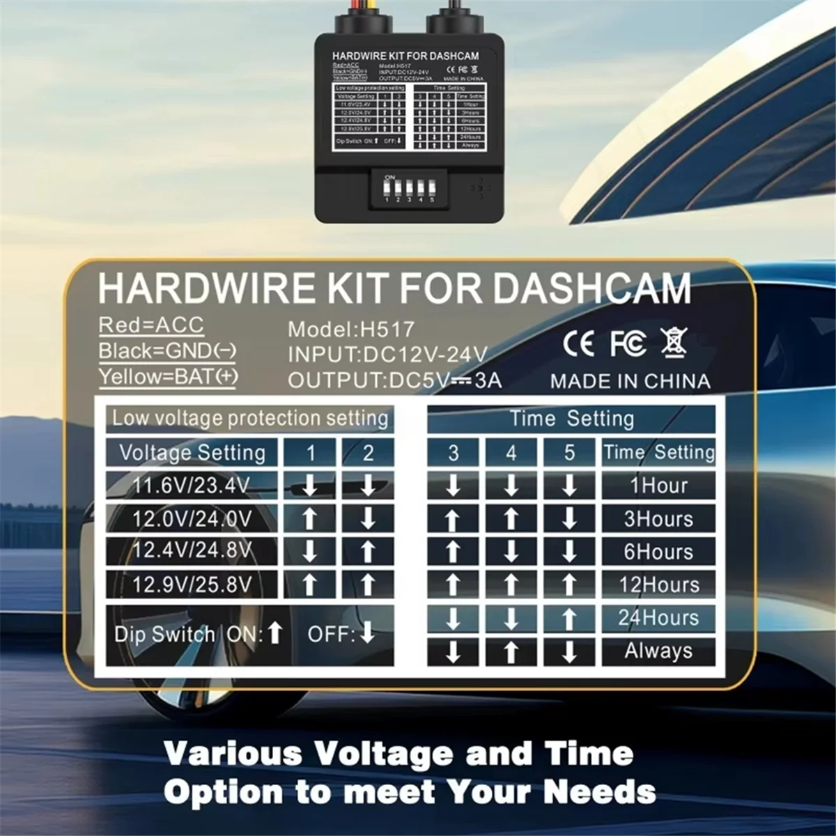 ABGV Car DVR Hardwire Kit with Type-C Port for MINI5 N3 Z40 Z50 Low Vol Protection ACC Power Cable 12V-24V in 5V3A Out
