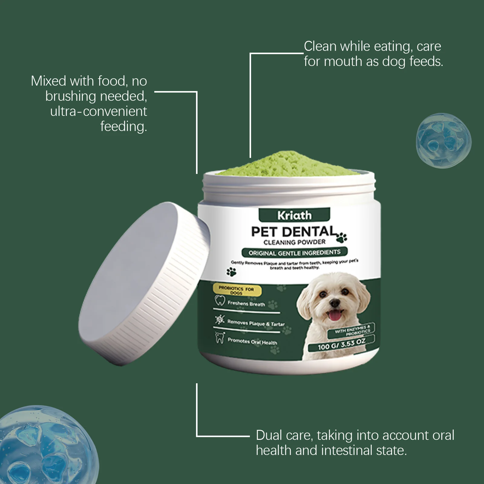 Kriath Dog Teeth Cleaning Powder Lasting Fresh Reduce Bad Breath Removes Tartar Oral Gum Teeth Health Pets Teeth Whitens Powder