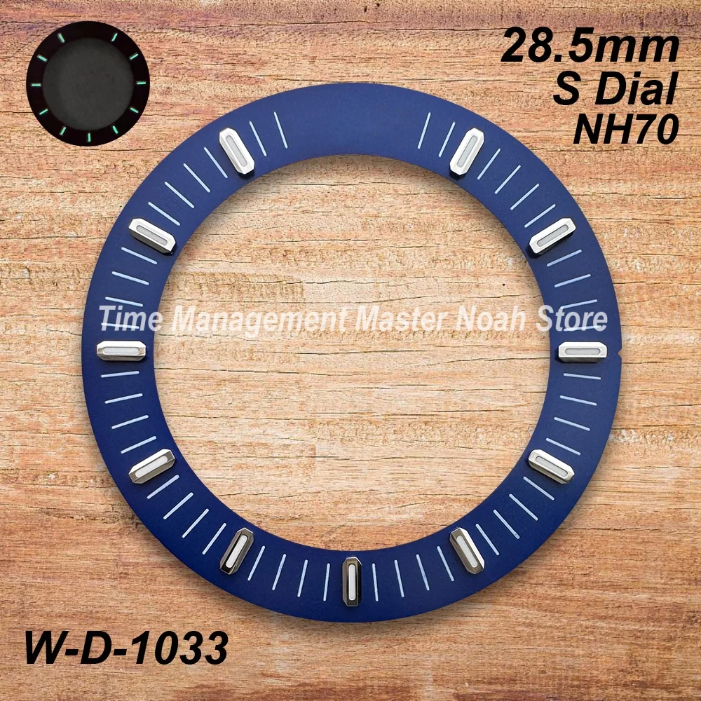 28.5 ミリメートル S ロゴ中空高品質ダイヤルフィット NH70 ムーブメントグリーン夜光時計修正アクセサリー