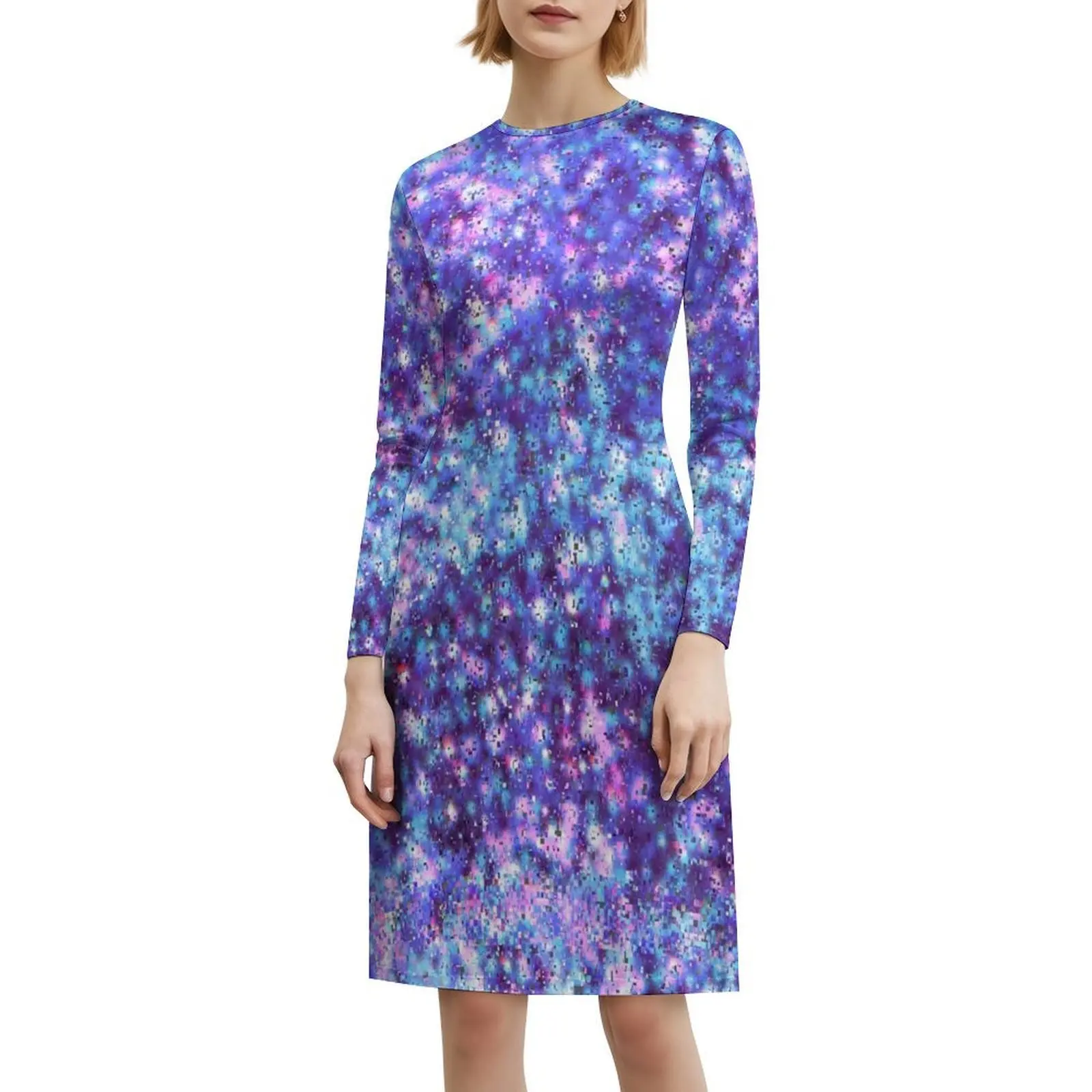 Galaxia de lantejoulas brilhantes rosa roxo |   Vestido estilo coreano para mulheres vestido casual elegante para festa ou uso diário