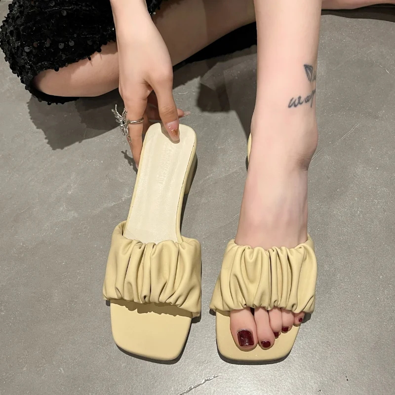 Neue Sommer Frauen Hausschuhe Sandalen Damen Weiche Bequeme Falten Sexy Starke High Heel Sandalen Mode High Heel Sandalen – Detail 4