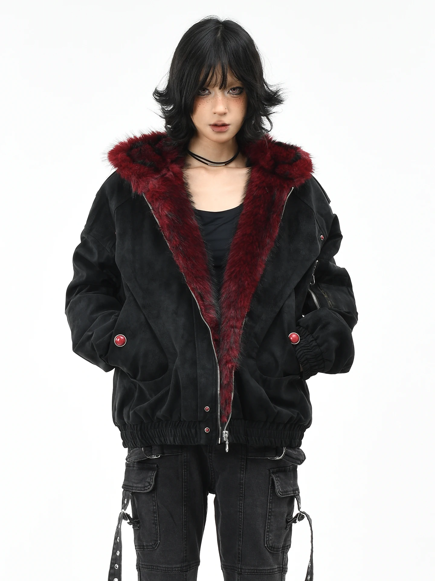 

Retro American Sle Thiened Hooded Cotton Jaet with Fur Collar Men Women Winter Warm Outerwear Casual Cleanfit Sle