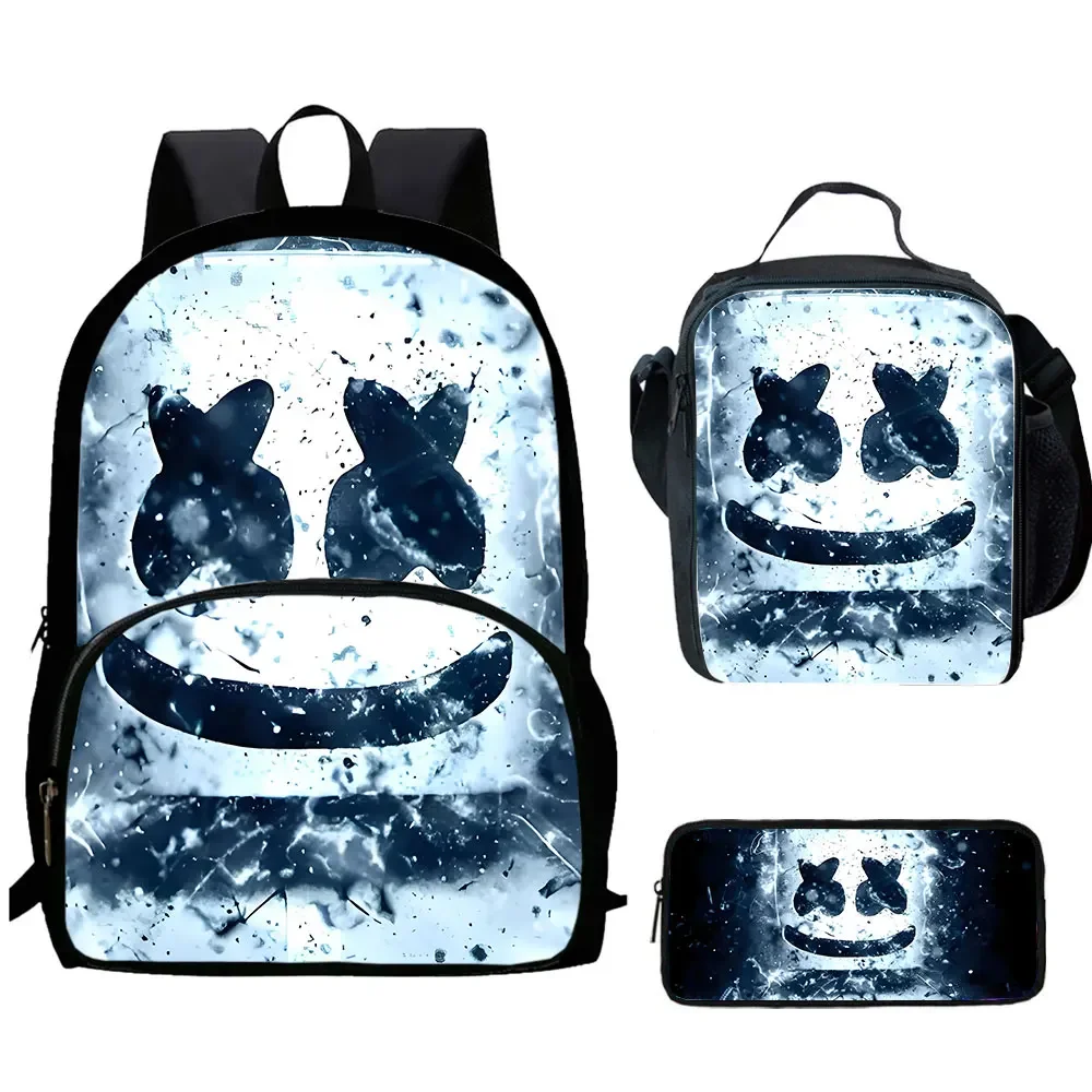 Cartoon MARSH-M-MELLO DJ Prints Child Backpack,Lunch Bags,Pencil Bags for 4-8 Years Old Anime School Bags for Boy Girl Best Gift