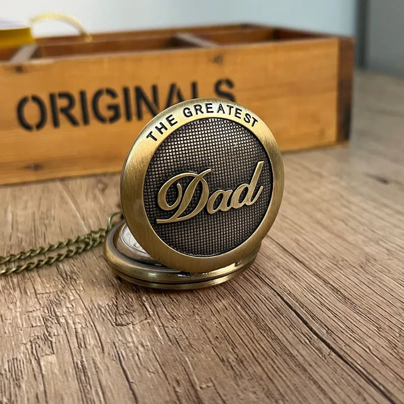 

Винтажные бронзовые кварцевые карманные часы THE GREATEST DAD, роскошные металлические брелоки-цепочки, ожерелье, мужские подарки для отца, часы Relogio De Bolso