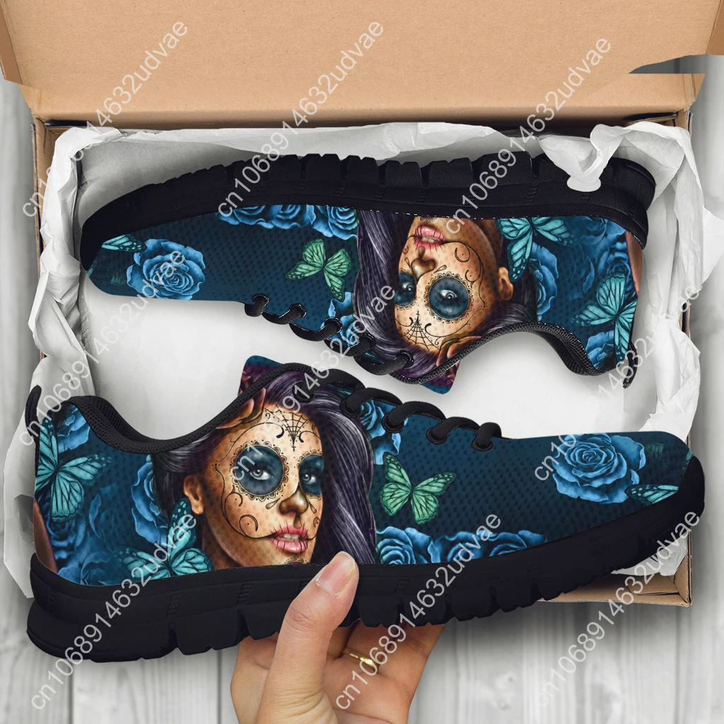 Blue Sugar Skull Girl Sneakers 3D Rose Print Shoes Comfortable Breathable Butterfly Casual Sneakers Zapatos Mujer