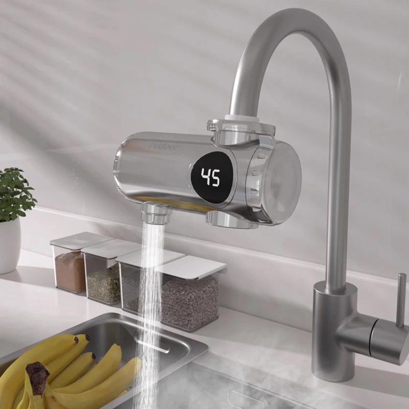 

3000W Electric Water Heater Quick Install Instant Heating Faucet Hot and Cold Double Outlet Tap with Temperature Display 220V