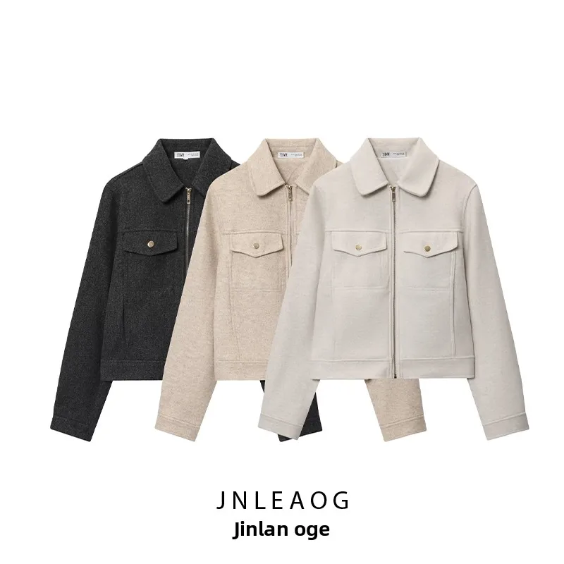 JNLEAOG Women's Soft Fabric Zipper Jaet Outerwear Autumn New Sle Wind Original Version Loose Fit Polyester Fibre 00%