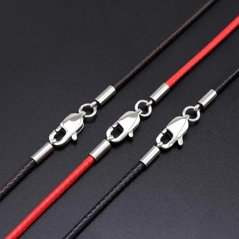 Stainless Steel Black Lobster Clasp Waxed Leather Braided Rope Cord Necklace Men Women Jewelry Gift Choker Long Chain on Neck