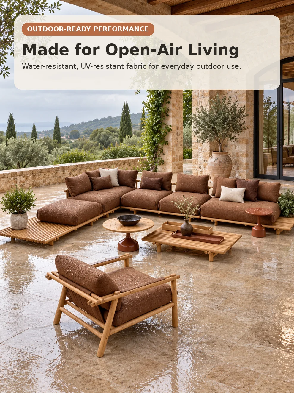 Weather Luxury Teak Frame PE Rattan Waterproof Sofa Set Outdoor Furniture Perfect For Garden Patio Poolside Beach Hotel