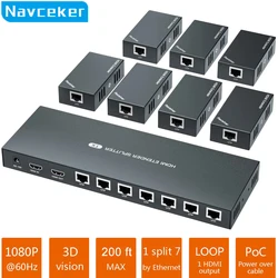 2024 Best 1x7 HDMI Splitter Extender 60m 1x2 HDMI UTP Extender Cat5e Cat6 1080P RJ45 HDMI Splitter extensor Transmitter Receiver