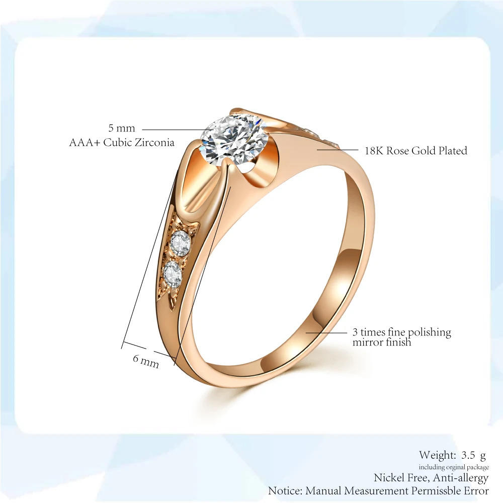 CZ Crystal Wedding Rings for Women Men Rose Gold Color Cubic Zirconia Engagement Party Finger Ring Accessories Jewelry R249