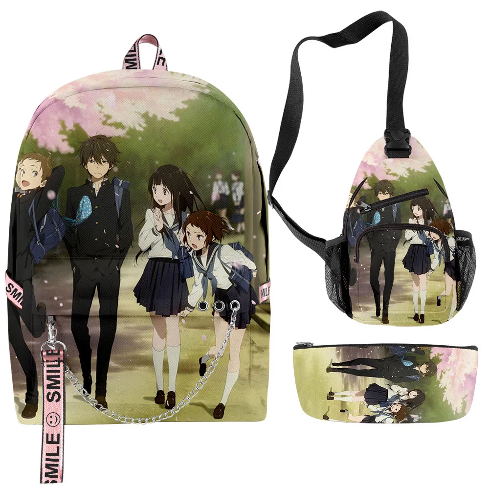 Cartoon Youthful Hyouka 3pcs/Set Backpacks 3D Print Oxford Waterproof Notebook multifunction Backpack Chest Bag Pencil Case