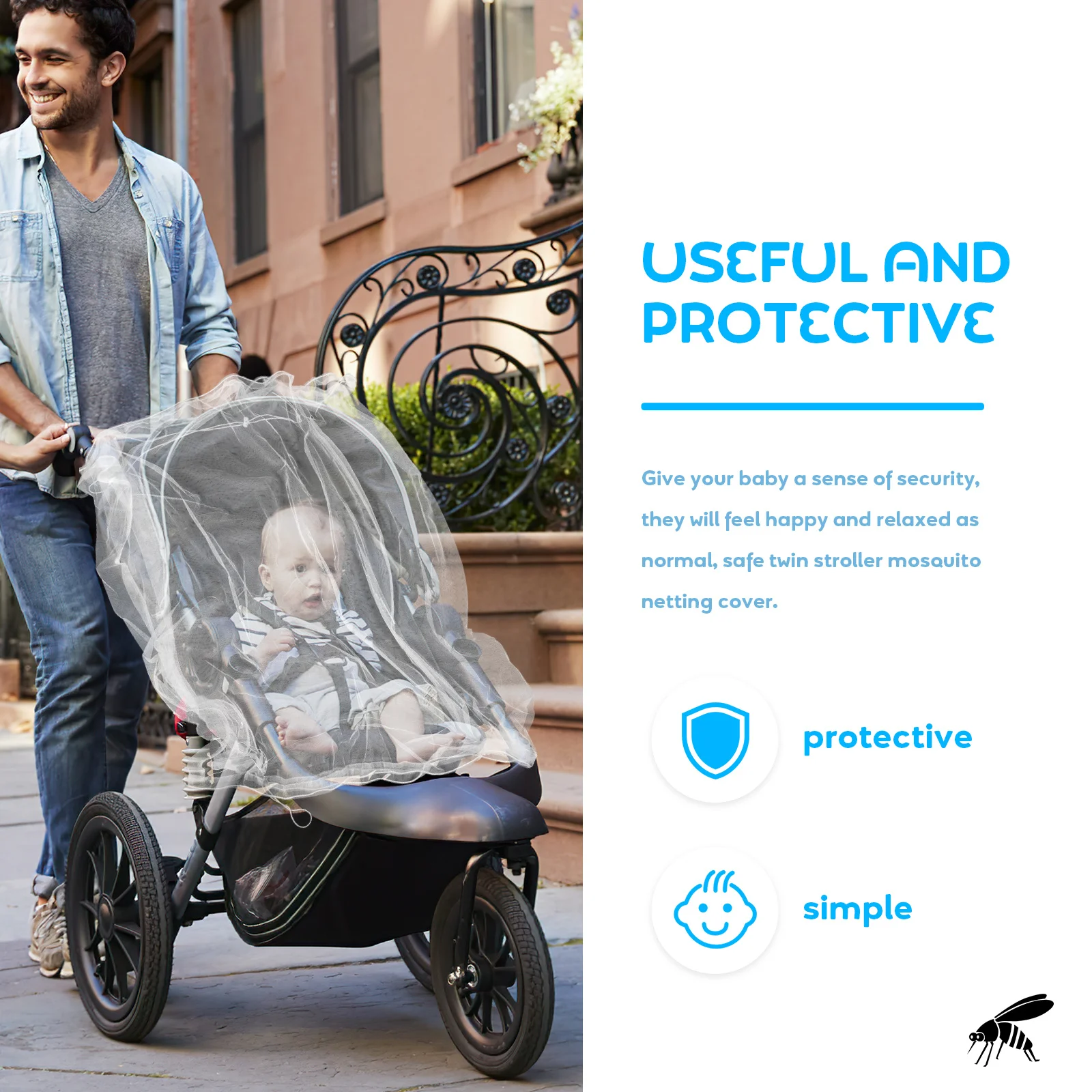 

Twin Mosquito Netting Cover Breathable Fit For Baby Pram Buggy Wide Protection Against Mosquitoes Insects Outdoor Use Stroller